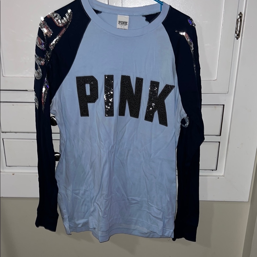 PINK Victoria's Secret Light Blue Kids Shirt with Sequin Accents